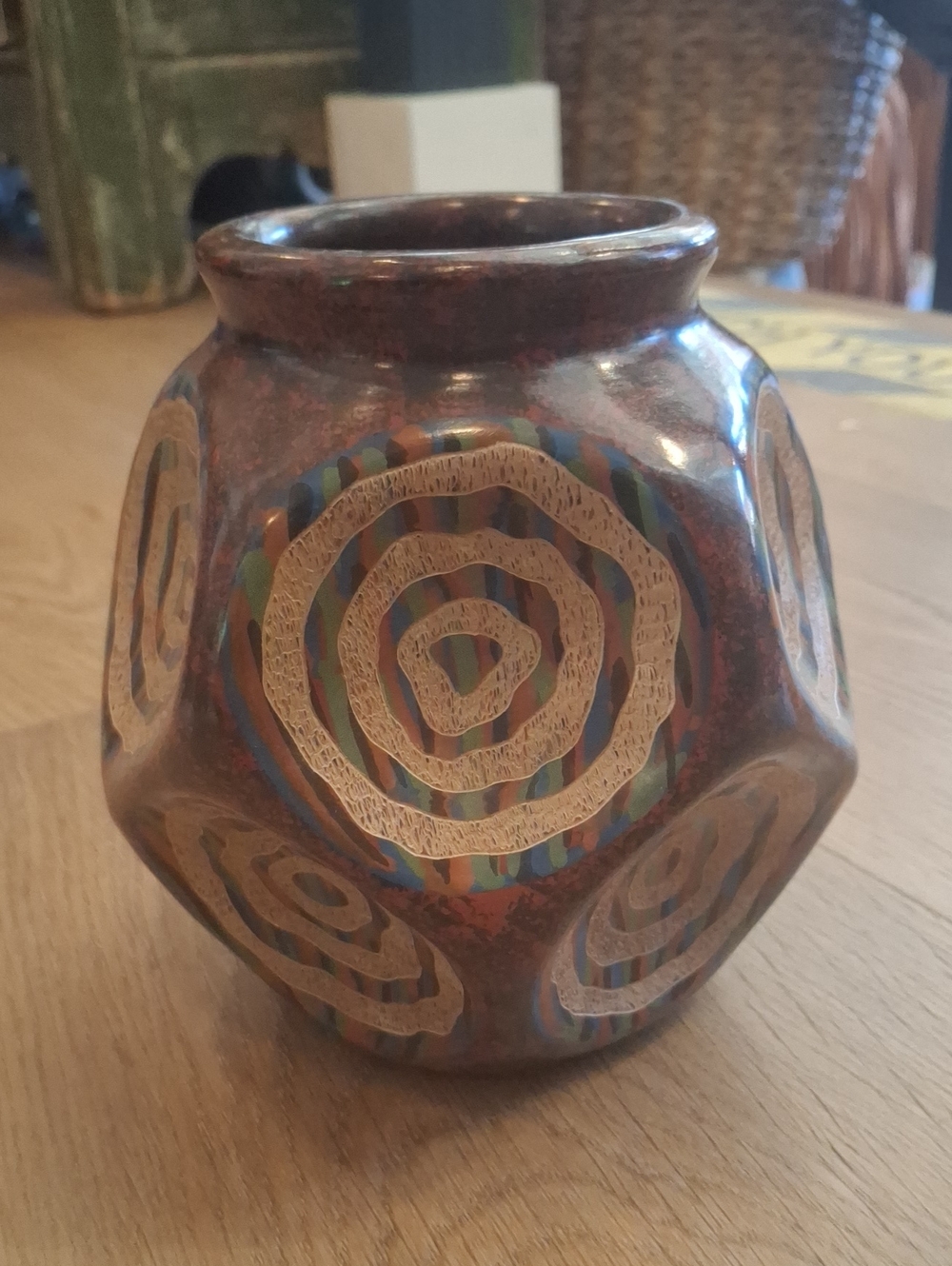 Handcrafted Multicolor Ceramic Vase with Spiral Motifs